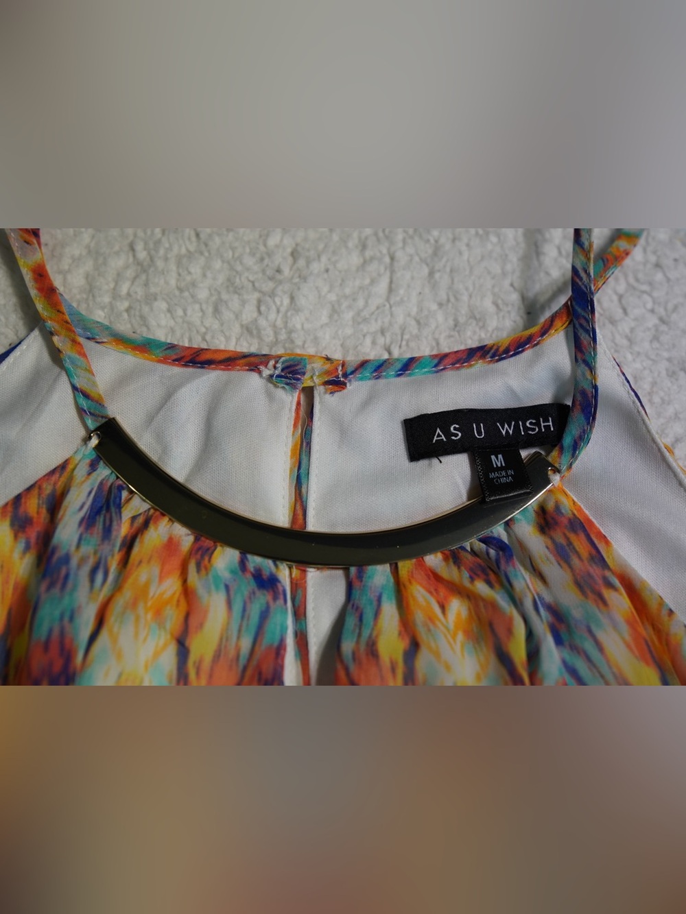 AS U WISH Halter Neck Dress Geometric Abstract Keyhole Metal Trim Summer Size M - Picture 2 of 10